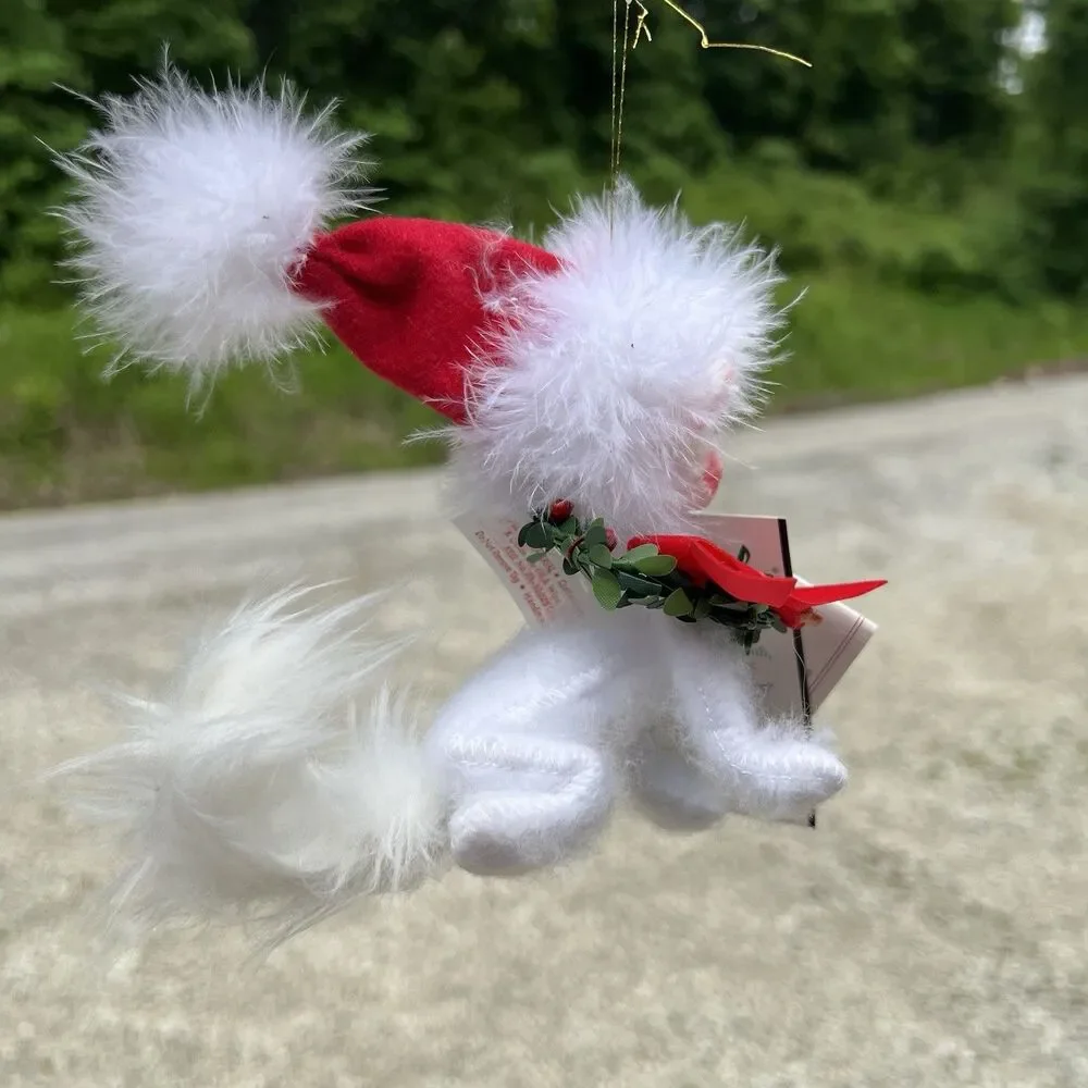 Annalee Lord & Taylor 2003 Cat Ornament Wreath Posable Santa Hat 5 Inch VTG